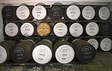 Treasury of Ardbeg distillery, Isle of Islay, Scotland. Casks worth more than one million Pound Sterling.