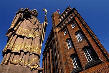 Statue of St. Ansgar at Comfort bridge in Hamburg, Germany