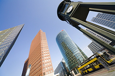 DaimlerChrysler quarter, Kohlhoff Tower, Bahn Tower and historic traffic lights, Potsdamer Platz, Berlin, Germany, Europe