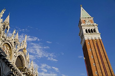 St Mark's Campanile and St Mark's Cathedral in Piazza San Marco Square, Venice, Veneto, Italy, Europe