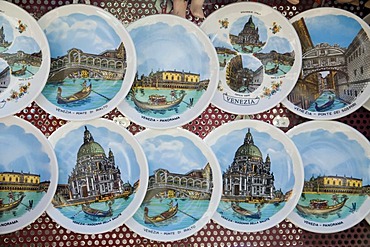 Keepsakes, souvenir plates with motives from Venice, Veneto, Italy, Europe