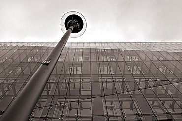 Modern architecture, glass front and street lamp, building near the "Reichstag", Berlin, Germany