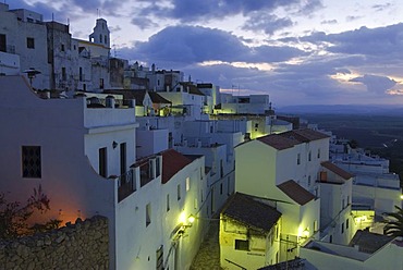 The white houses of Vejer de la Frontera before sunrise, Barbate, Andalusia, Spain, Europe