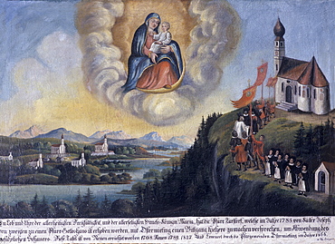 Votive image from the Ostermiething Parish, Upper Austria, from 1785, to be spared from bad weather, Maria Geburt Pilgrimage Church, Maria Eck near Siegsdorf village, Chiemgau, Upper Bavaria, Germany, Europe