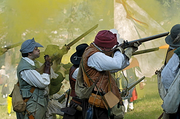 Folk in battle, historical medieval city parade, in Canellis, LÂ¥assedio di Canelli, Canelli, Asti Province, Piemont, Italy