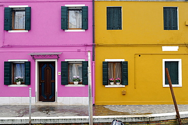 Building facades, Burano Island, Venice, Veneto, Italy, Europe