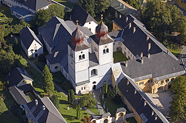 Former cloister Stift Millstadt seen from the air, Carinthia, Austria