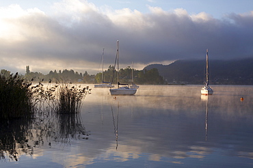 Boats on Woerthersee lake, Poertschach, Carinthia, Austria