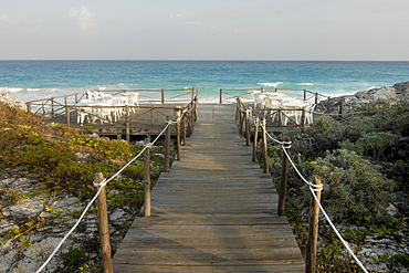 Wooden footbridge, pathway leading to the beach at Cayo Largo, Cuba, Americas