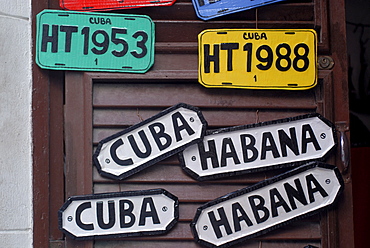 Souvenirs, licence plates and door signs, Havana, Cuba