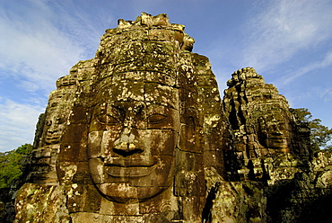 Serene stone face, Bayon Temple, Angkor, Cambodia, Southeast Asia