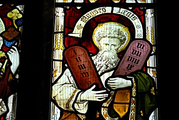 Moses in a church window, St. Andrew's Cathedral, Gothic cathedral, Wells, Mendip, Somerset, England, Great Britain, Europe