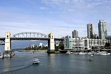 Burrard Street bridge over the English Bay and false creek connects Vancouver downtown with Granville Island, Vancouver, Granville Island, British Columbia, Canada