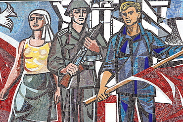 Socialistic wall mosaic made by Walter Womacka - Haus des Lehrers in Berlin, Germany, Europe