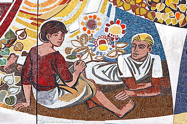 Socialistic wall mosaic made by Walter Womacka - Haus des Lehrers in Berlin, Germany, Europe