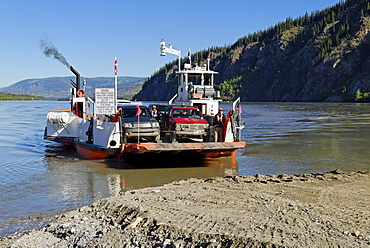 Public car ferry crossing the Yukon River, Yukon Territory, Canada