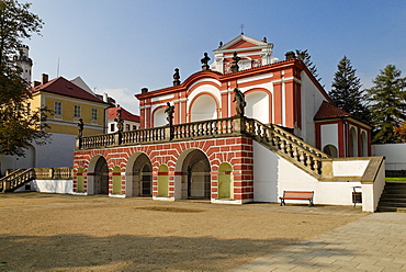 Park and church in Klasterec nad Ohri, Eger, West Bohemia, Czech Republic, Czechia