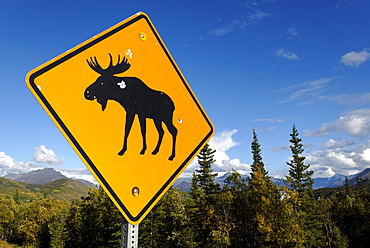 Moose, Elk crossing sign, Alaska, USA