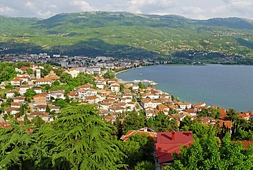 View over Ohrid on Lake Ohrid, UNESCO World Heritage Site, Macadonia, FYROM, Former Yugoslav Republic of Macedonia, Europe