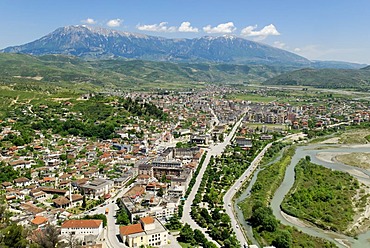 View over Berat, UNESCO World Heritage Site, and the Tomor Range, Albania, Europe