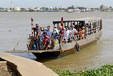 Passenger ferry crossing the Mekong River, Mekong Delta, Vietnam, Asia