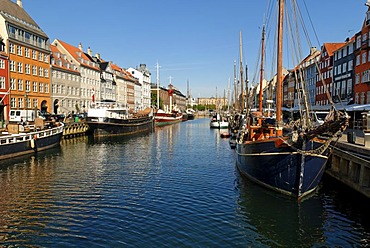 Historic boats in Nyhavn, Copenhagen, Denmark, Scandinavia, Europe