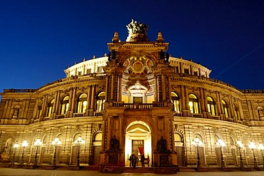 Theatre square Semper opera at night Dresden Saxony Germany