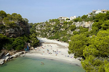 View on bay with sandy beach, Cala Pi, Majorca, Balearic Islands, Spain