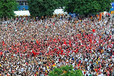 The 2008 UEFA European Football Championship, Public Viewing, Schlossplatz Square, Turkish football fans cheering because of the first goal, Stuttgart, Baden-Wuerttemberg, Germany, Europe