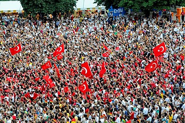 The 2008 UEFA European Football Championship, Public Viewing, Schlossplatz Square, Turkish football fans cheering because of the first goal, Stuttgart, Baden-Wuerttemberg, Germany, Europe