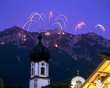 700th anniversary celebrations, fireworks, town of Kruen, Upper Bavaria, Bavaria, Germany, Europe