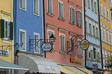 Mainsquare with coloured houses in Schaerding, Upper austria, Austria