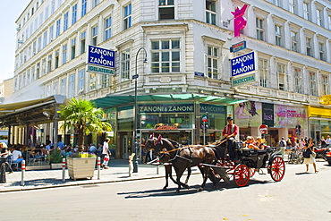 "Fiaker" Hhorse coach in front of Ice cream parlour Zanoni and Zanoni, Vienna, Austria