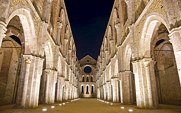 Interior of the Ruins of the Cistercian's abbey San Galgano near Siena Tuscany Italy