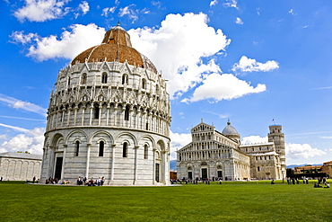 Baptistry Cathedral and Leaning tower of Pisa Piazza dei Miracoli Pisa Tuscany Italy