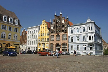 BRD Germany Mecklenburg Vorpommern City Stralsund Historical Houses in the Down Town at the Market Place