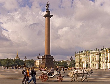 White Nights, GUS Russia St. Petersburg 300 years old Venice of the North Big Square with Alexander Columne built in 1834 by Architect Auguste Montferrand and Ermitage Winter Palace in Order of Emperor Elisabeth built by Bartolomeo Francesco Rastrelli 175