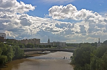 Bridge over the River Omka, Omsk at the Rivers of Irtisch and Omka, Omsk, Sibiria, Russia, GUS, Europe,