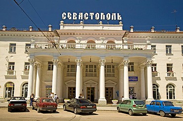 Column Entrance to the Hotel Sevastopol, Sevastopol, Crimea, Ukraine, South-Easteurope, Europe,