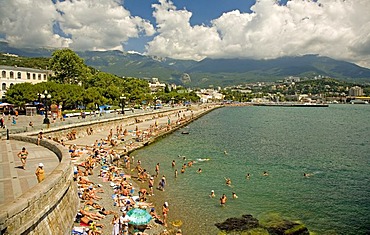 Public Beach for Bath, Promenade and Boardwalk of Jalta, Crimea, Ukraine, South-Easteurope, Europe,