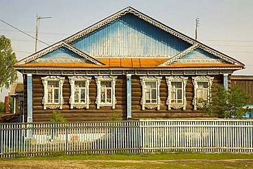 Typical Russian wooden house, village Lomovka, russia