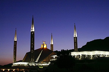 The Faisal Mosque at night, Islamabad, Pakistan