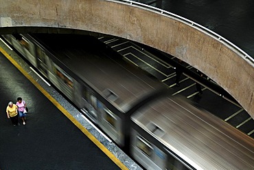 Departure of an Underground (Metro) at Praca da Se station, Sao Paulo, Brasil