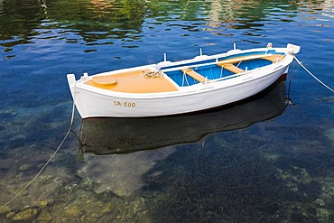 Small moored fishing boat, Mljet Island, Dubrovnik-Neretva county, Dalmatia, Croatia, Europe