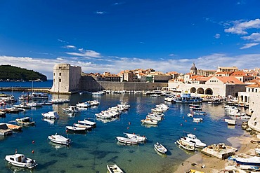 Boats moored in the Harbour in the historic centre of Dubrovnik, Ragusa, Dubrovnik-Neretva county, Dalmatia, Croatia, Europe