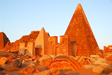 Pyramids in morning light, Meroe, Sudan