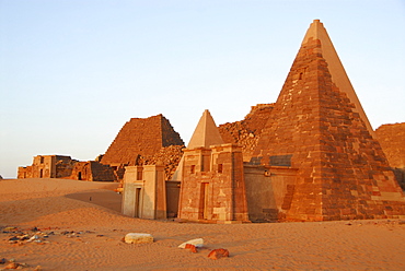 Pyramids in the morning light, Meroe, Sudan, Africa