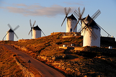 Windmills in afternoon light, Campo de Criptana, Castilla-La Mancha region, Spain