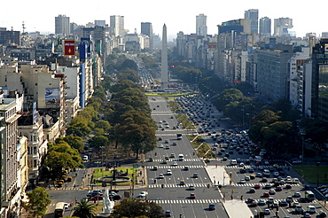 Avenida 9 de Julio seen from above, busy avenue in Buenos Aires, Argentina, South America