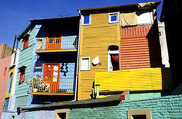 Colourful house fronts in La Boca, harbour quarter, Buenos Aires, Argentina